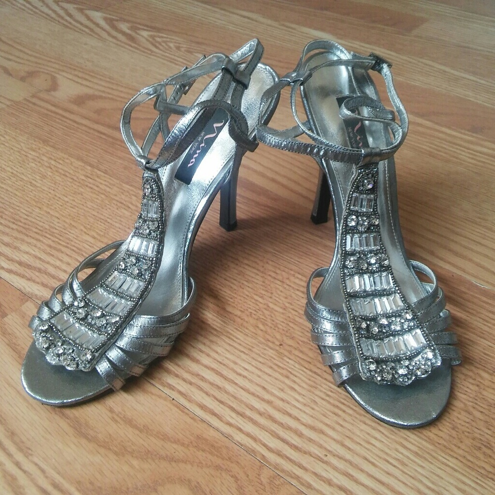 Rhinestone Silver Sandal Heels